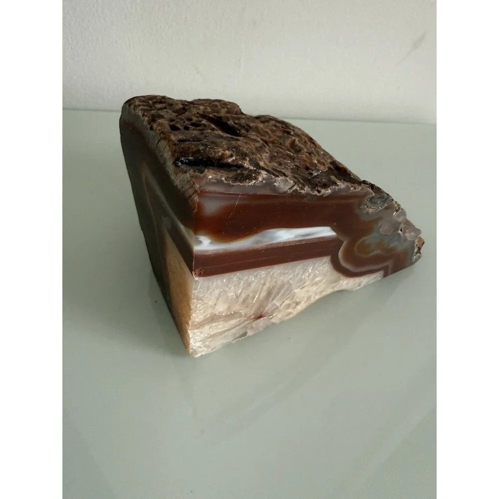 ✿ Natural Banded Agate Quartz Crystal Geode Rough Cut 3.6lb Display Specimen